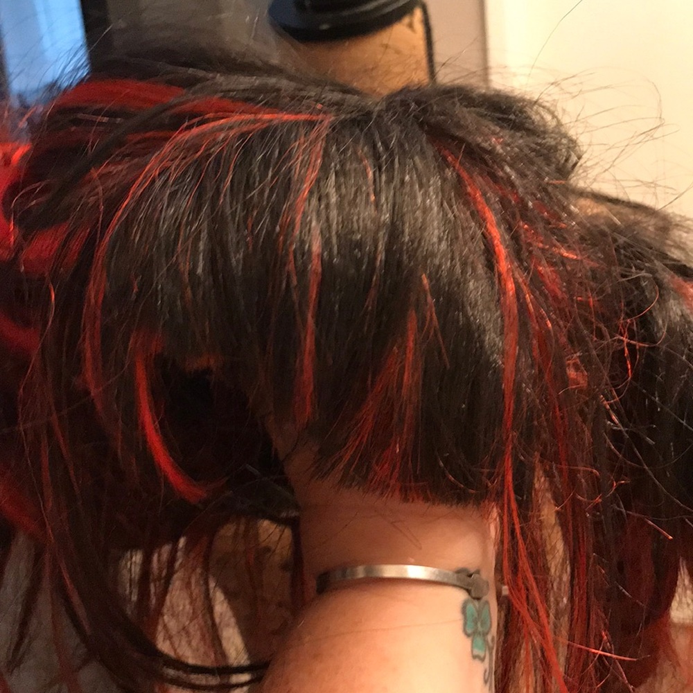 Red Black ponytail pigtails bangs wig Halloween